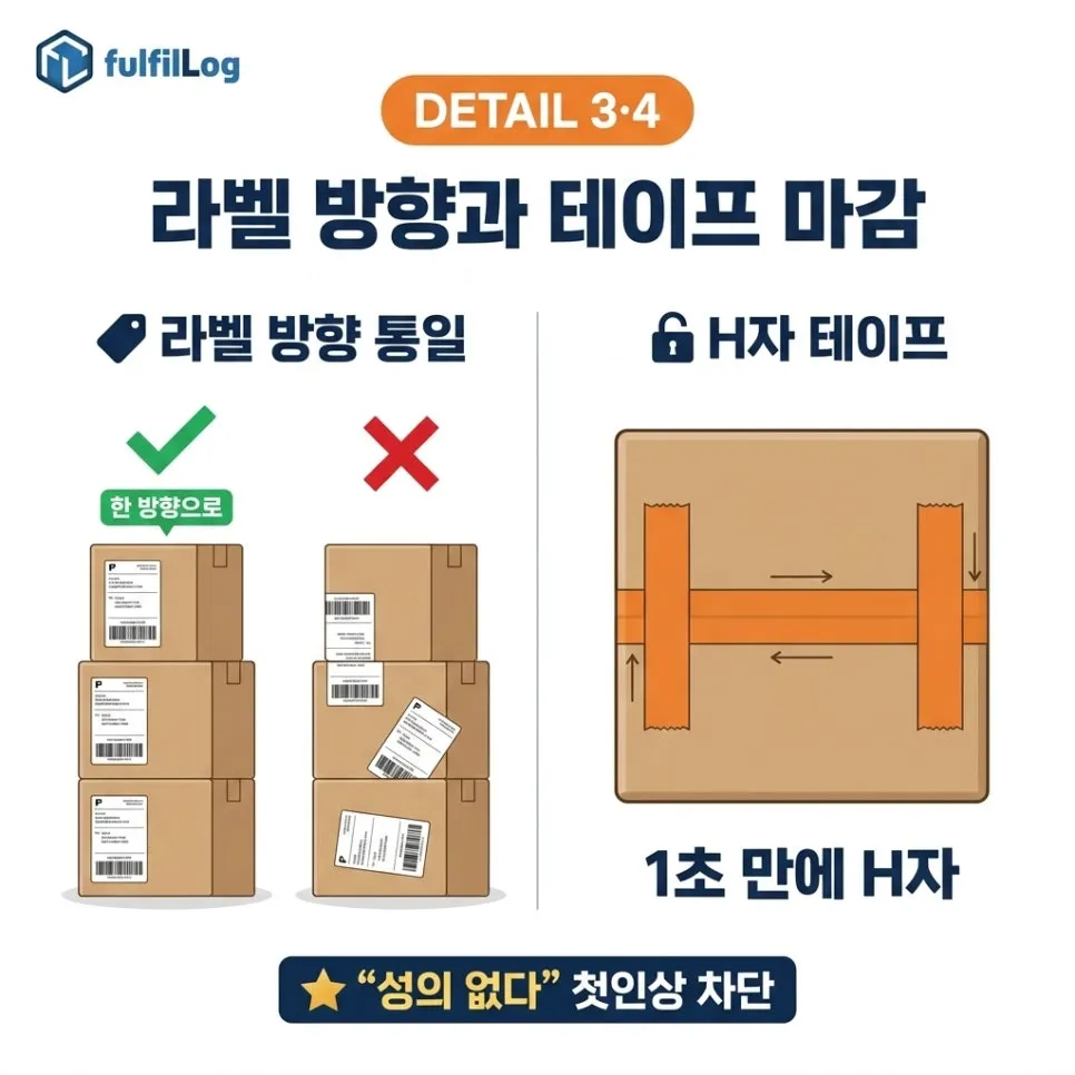 라벨 방향과테이프 마감 설명 이미지