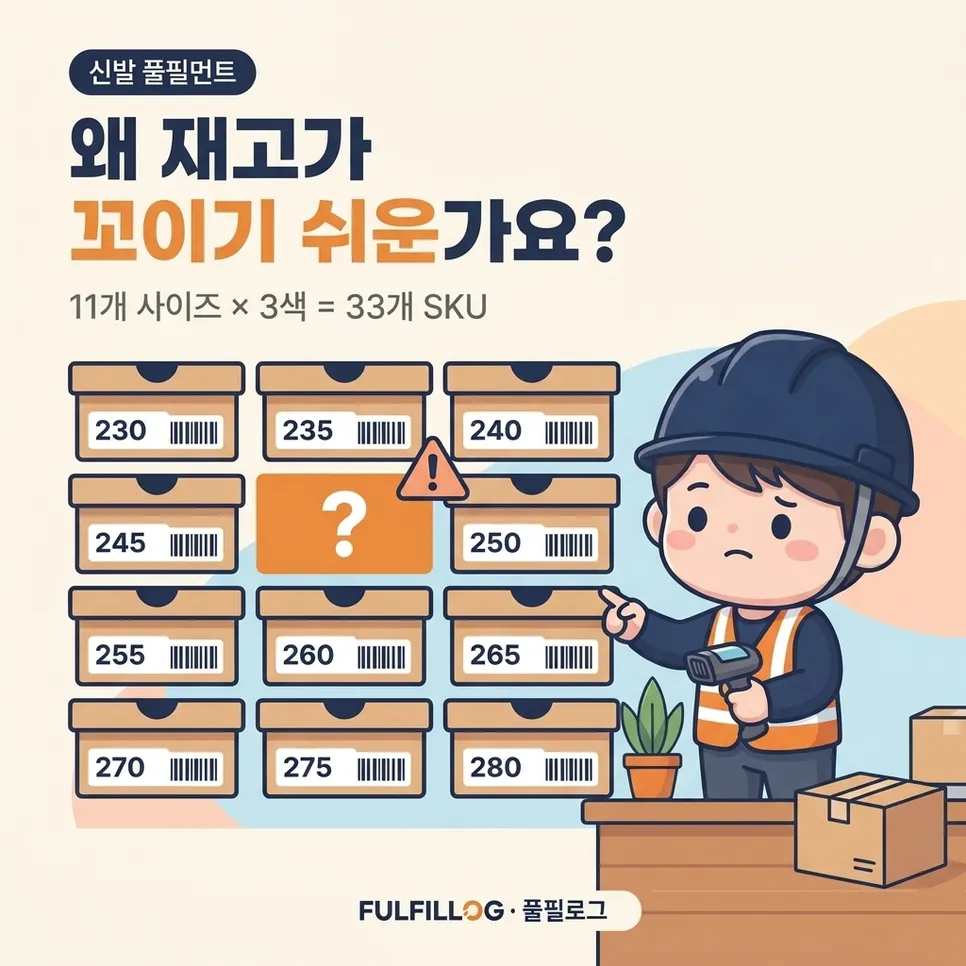 신발 풀필먼트, 왜 재고가 꼬이기 쉬운가요? 설명 이미지
