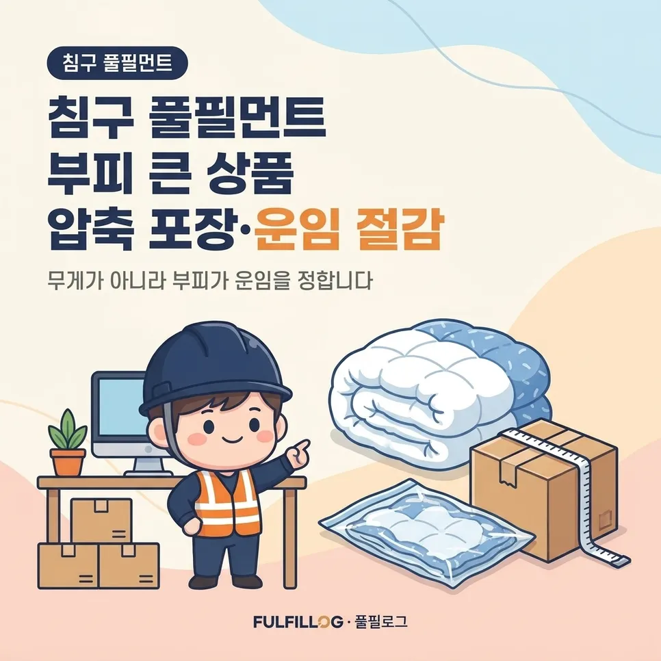 침구 풀필먼트 부피 큰 상품 압축 포장·운임 절감 설명 이미지