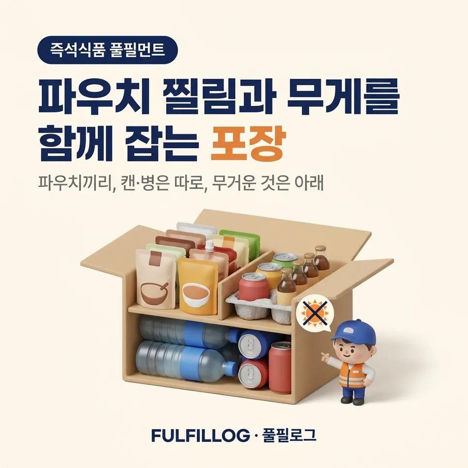 파우치 찔림과 무게를 함께 잡는 포장 설명 이미지